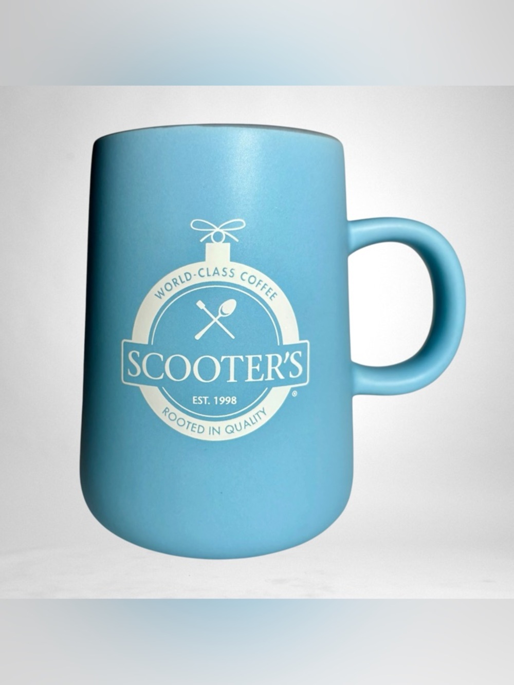 Scooter’s Coffee Blue and White Rare Christmas Discontinued Coffee Mug
